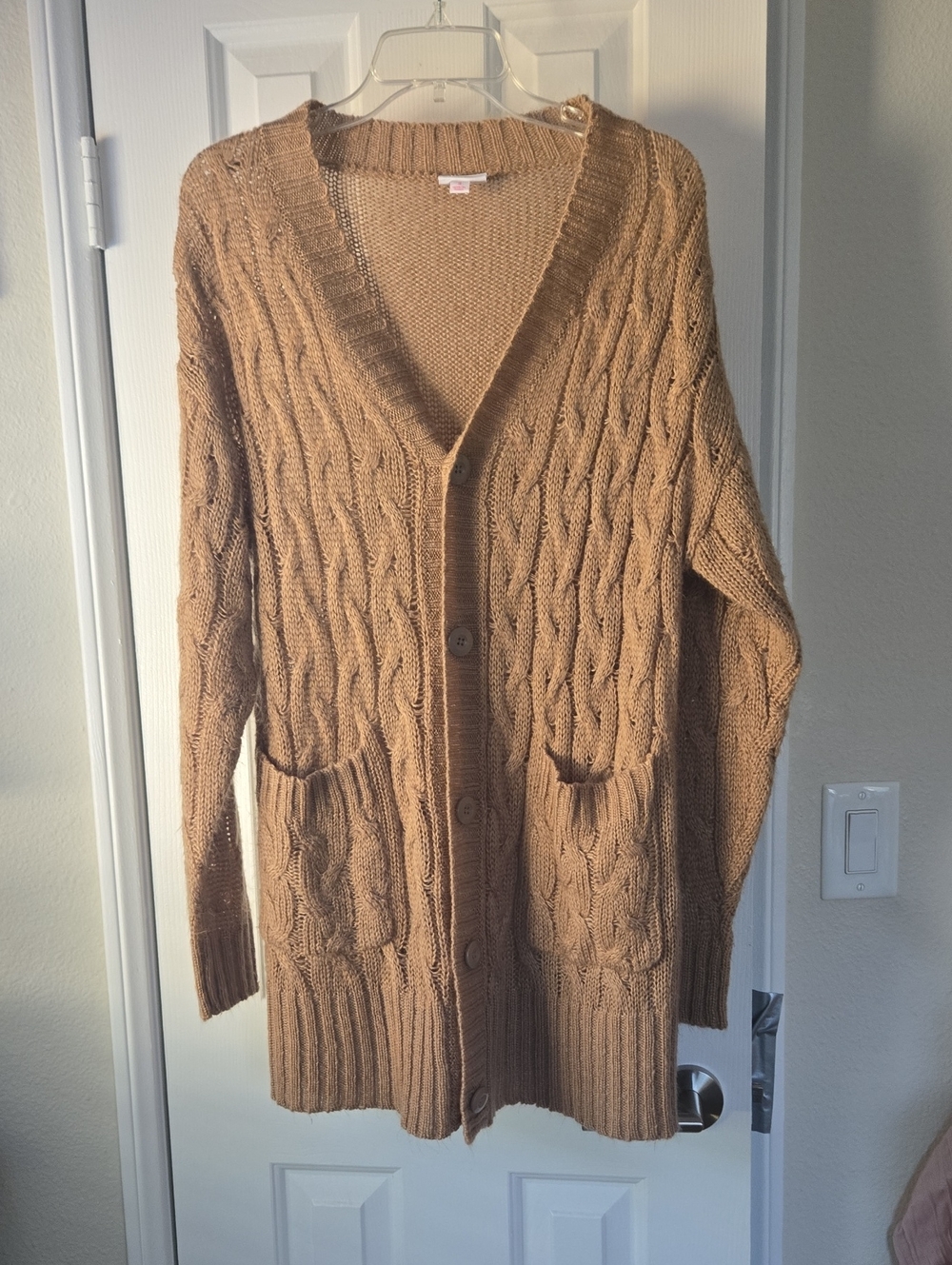 LulaRoe Lucille Cozy Cable Knit Button Front Cardigan - Camel -Oversized Small